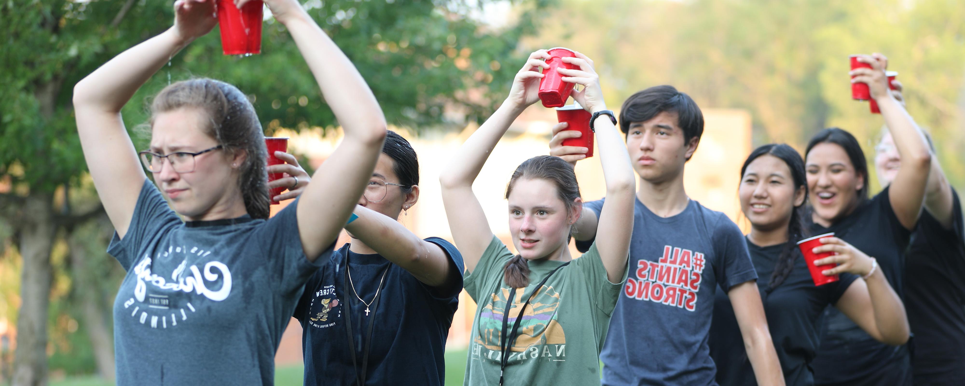 Students playing a water game at BCYC